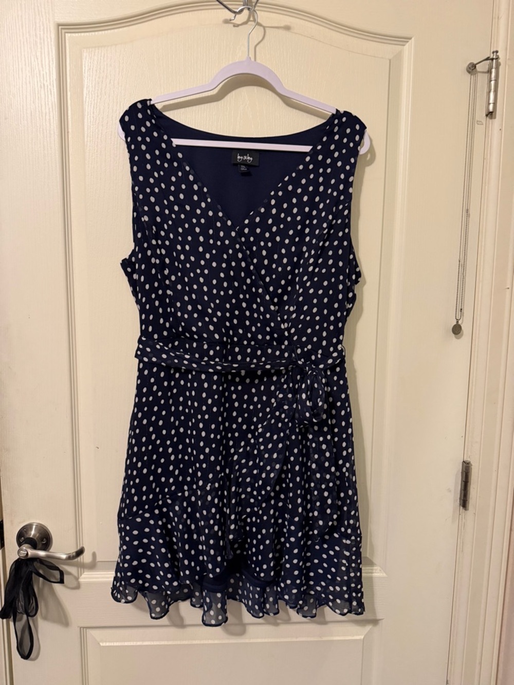 by & by Navy with White Polka Dot Dress